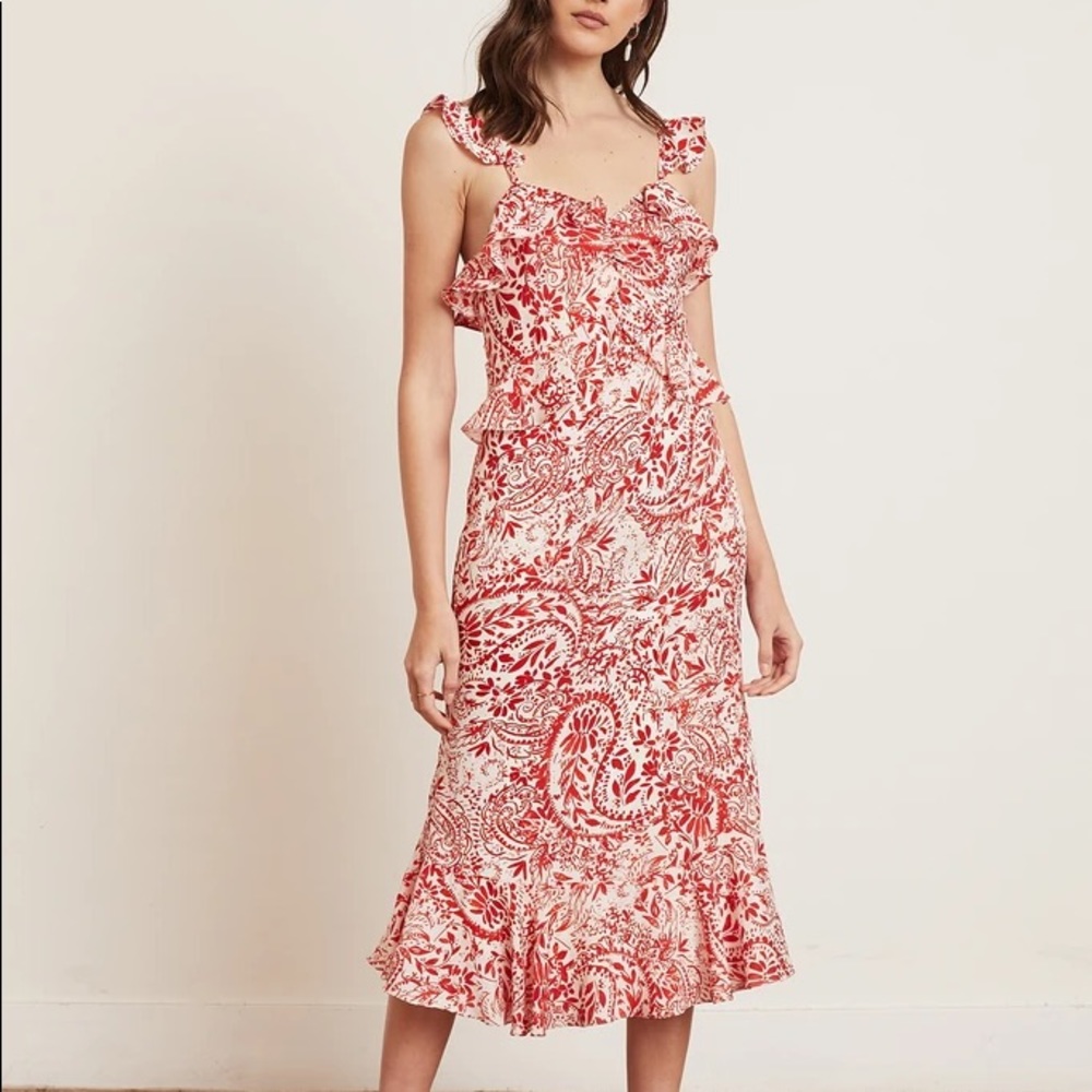 Lucy Paris Red and White Paisley Midi Dress